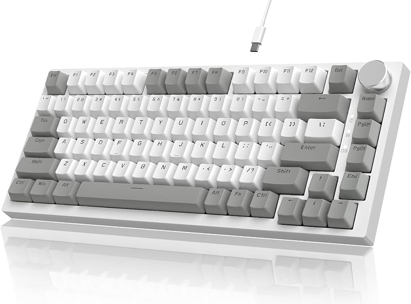 YINDIAO AK820 Mechanikus Gaming Billentyűzet 75% Layout 81 Gomb Hot-Swap Piros Switch USB-C PC Mac Szürke Fehér
