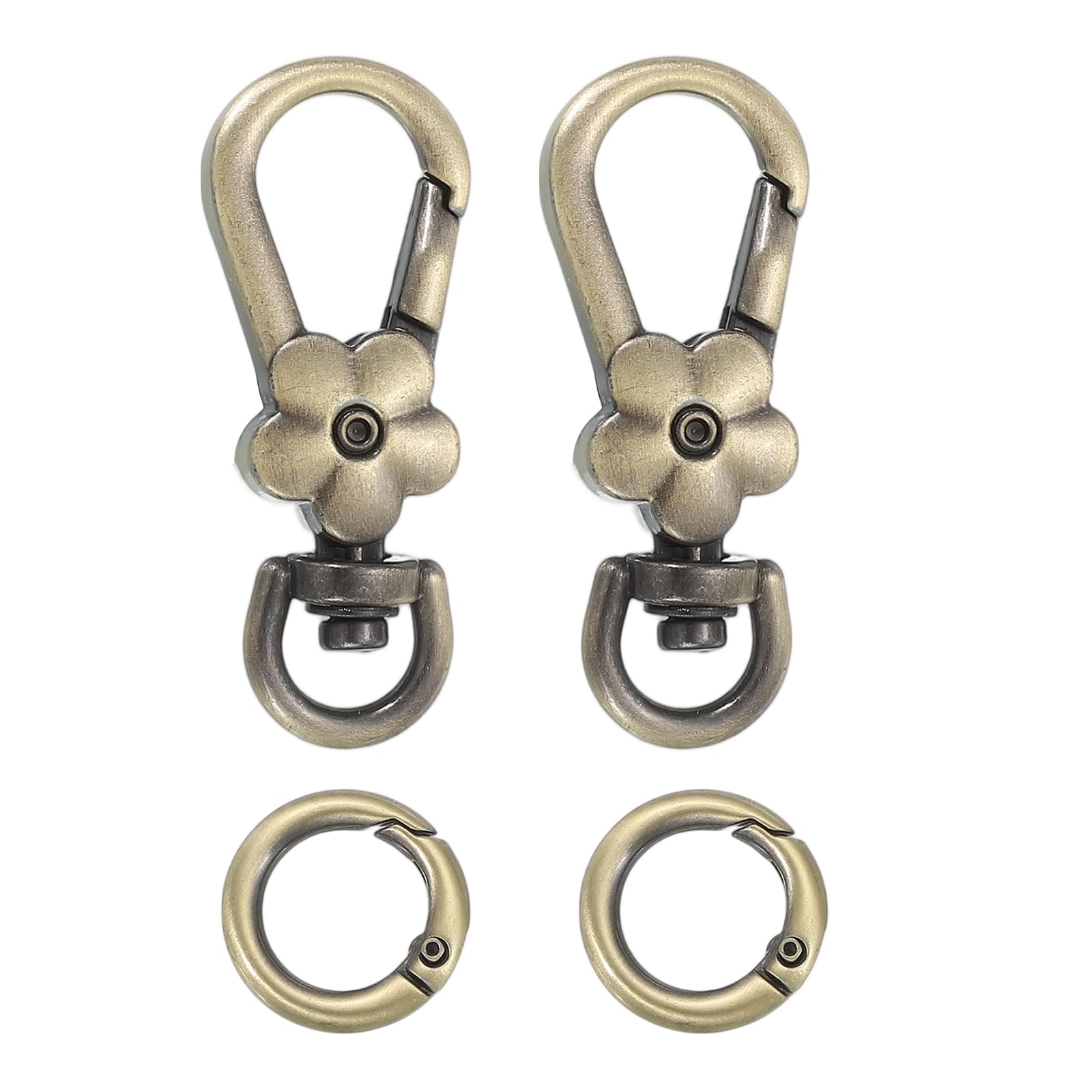 uxcell 2pcs Metal Lobster Claw Clasps, Flower Swivel Lanyards Trigger Snap Hooks Keychain Strap with Spring Ring for Jewelry Making Purse Bag Key Chains Connector, Bronze