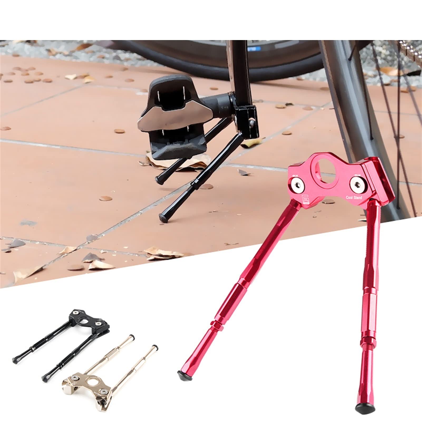 Cavalletto Bici,Cavalletto MTB Bicicletta Regolabile Kickstand Strada Road Mountain Bike Parking Rack Pedal Supporto Mini MTB Stand Piede Brace Parti per CICLIA(Black)