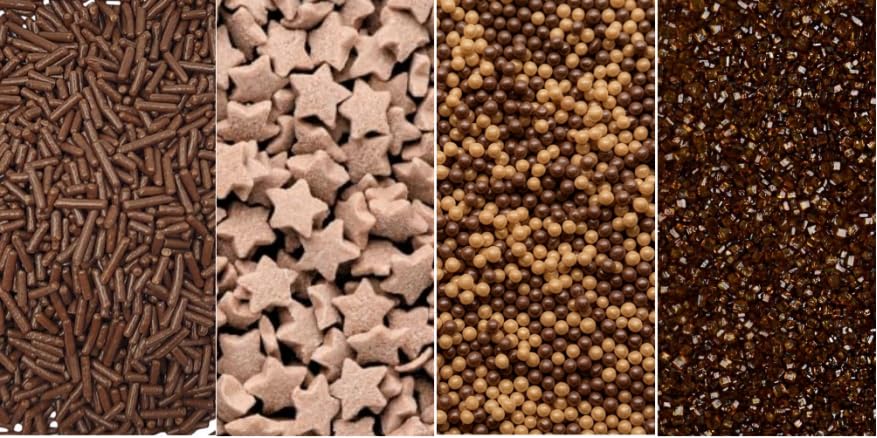 Image of Chocolate Brown Sprinkles, 11.3oz Star Nonpareils Jimmies Sugar Sprinkles | Large Capacity 4 Jars Set for Cakes Cupcakes Cookies Baking
