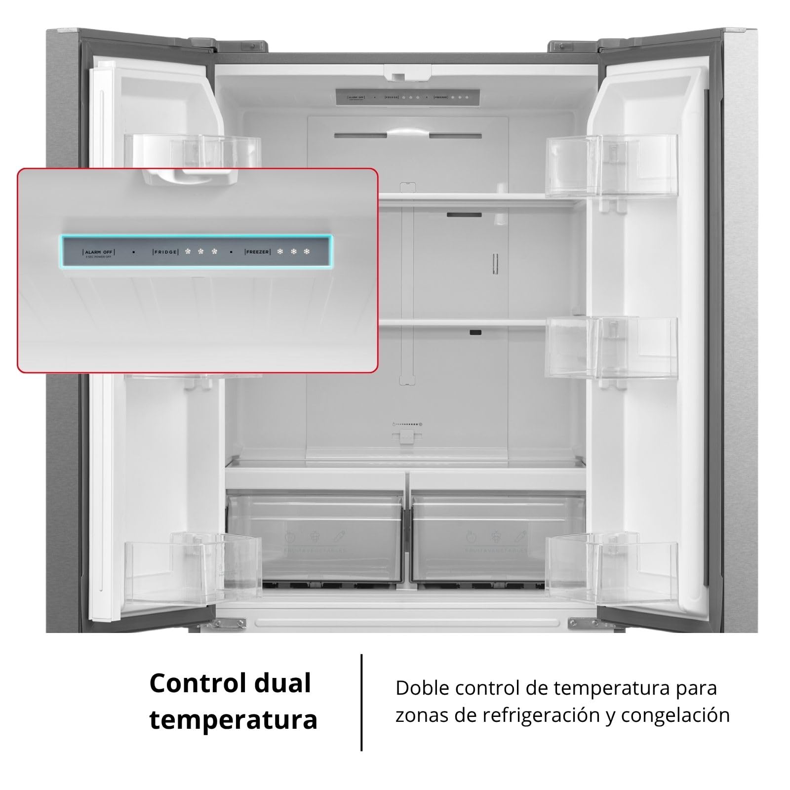 Corberó - Frigorífico French Door | CFFDM7535X | No Frost | Inverter | 522L | 170 cm | Display interior | 2 cajones Crisper | Luz Led | Inox
