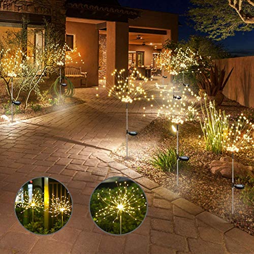 welltop Firework Solar Lights, Upgrade Creative Firework Solar Garden Lights, IP65 Waterproof 120 LED Solar Copper Wire String Lights with 2 Lighting Modes for Garden, Lawn, Courtyard, Balcony, 2 Pack