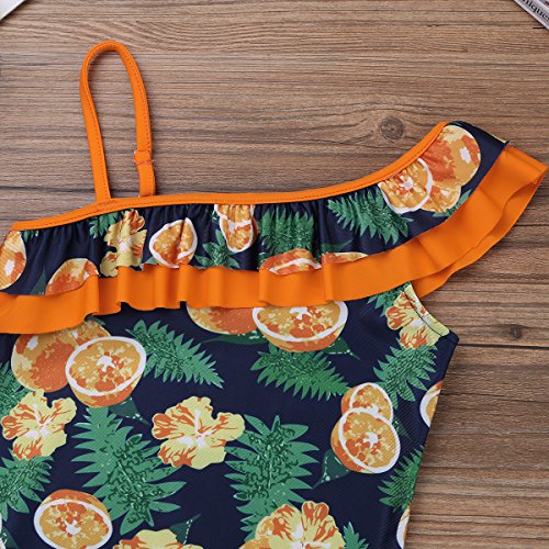 Image of iEFiEL Kids Girls One-Piece Swan /Lemon Printed Swimsuit Todder Hawaii Ruffled Swimwear Bathing Suit