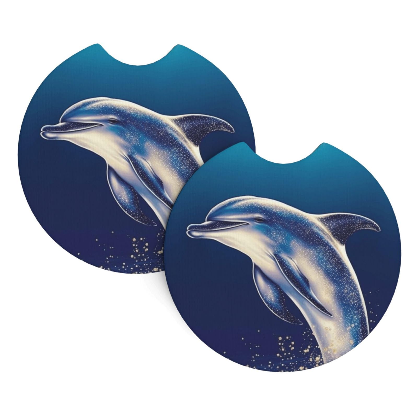 2PCS Car Coaster for Cup Holders Universal Auto Cup Mat Glitter Dolphin Cup Coaster Pad 2.7" Waterproof Neoprene Non-Slip Cup Holder Coasters Car Interior Accessories for Women Men