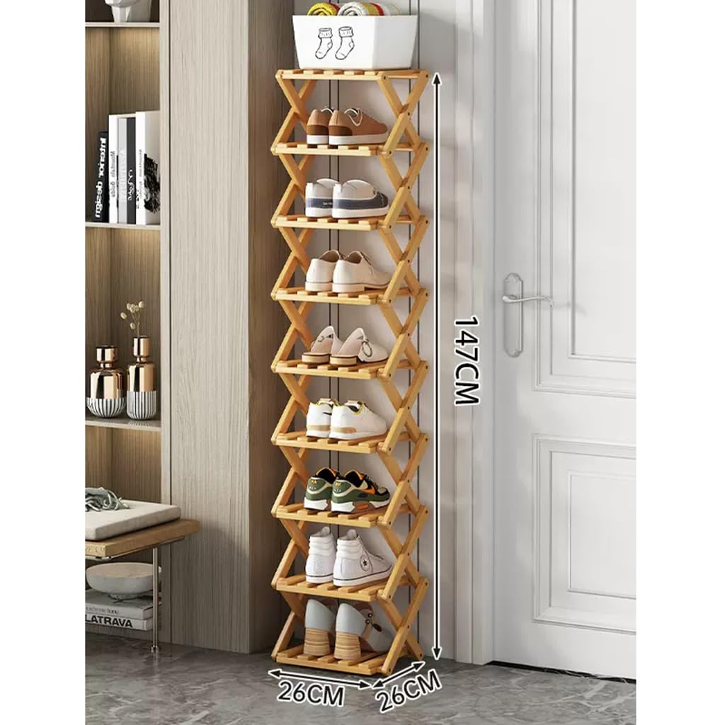 Zapatero 5-9 Niveles, Organizador Zapatos Bambú Plegable Varios Niveles, Zapatero Pie para Almacenamiento Multifuncional, Zapatero Sencillo para Puertas Estrechas Pequeñas(9layers)