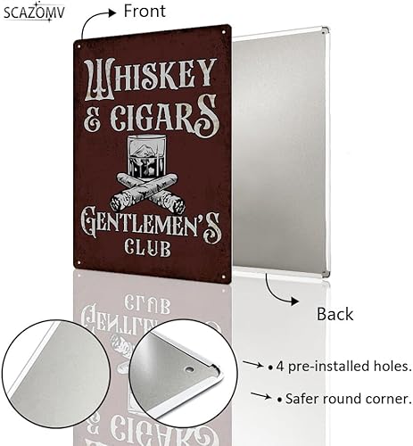 Miniatura 3 de Letrero de metal de barra de whisky y puros, letrero de metal con texto en inglés "Gentlemen's Club", de aspecto retro, decoración de pared