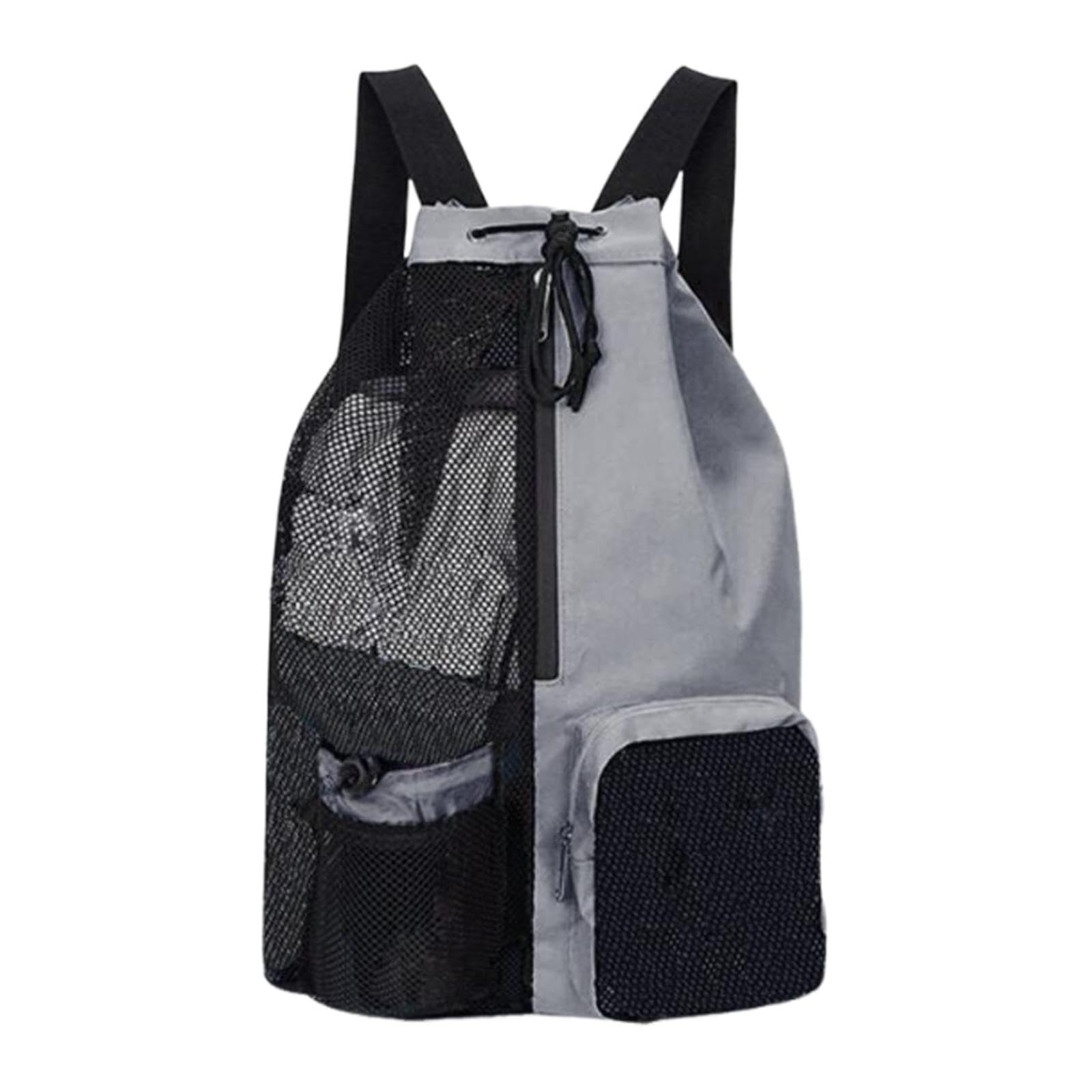 Mesh Drawstring Backpack Large Capacity Folding Portable Lightweight Gym Bag gray-picture-22