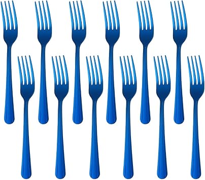 MINGYU Dinner Forks Stainless Steel Set of 12 - Lightweight Blue Titanium Fork Silverware Salad Forks Flatware Sets Dishwasher Safe for Restaurant Wedding Party