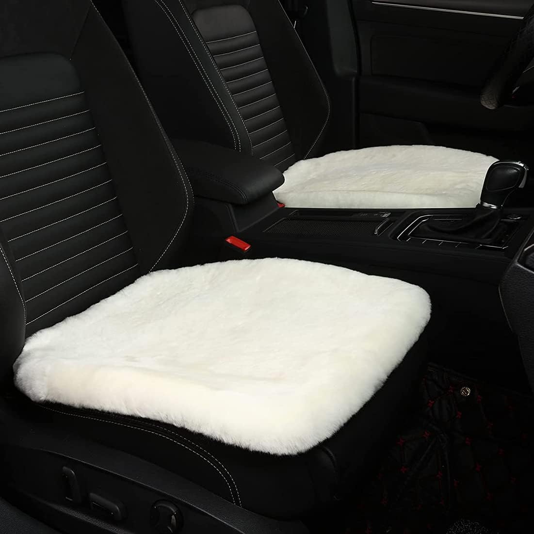 OGLAND 2 Pack Genuine Sheepskin Car Seat Covers for Women Auto Interior Accessories with Soft Fuzzy Wool Natural Fur Non-Slip (White, 2 Pieces Front)