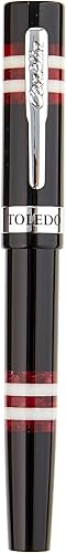 Conklin Toledo - Pluma estilográfica en negro con segmentos de anillo burdeos y blancos, punta fina, pluma estilográfica de resina de lujo con