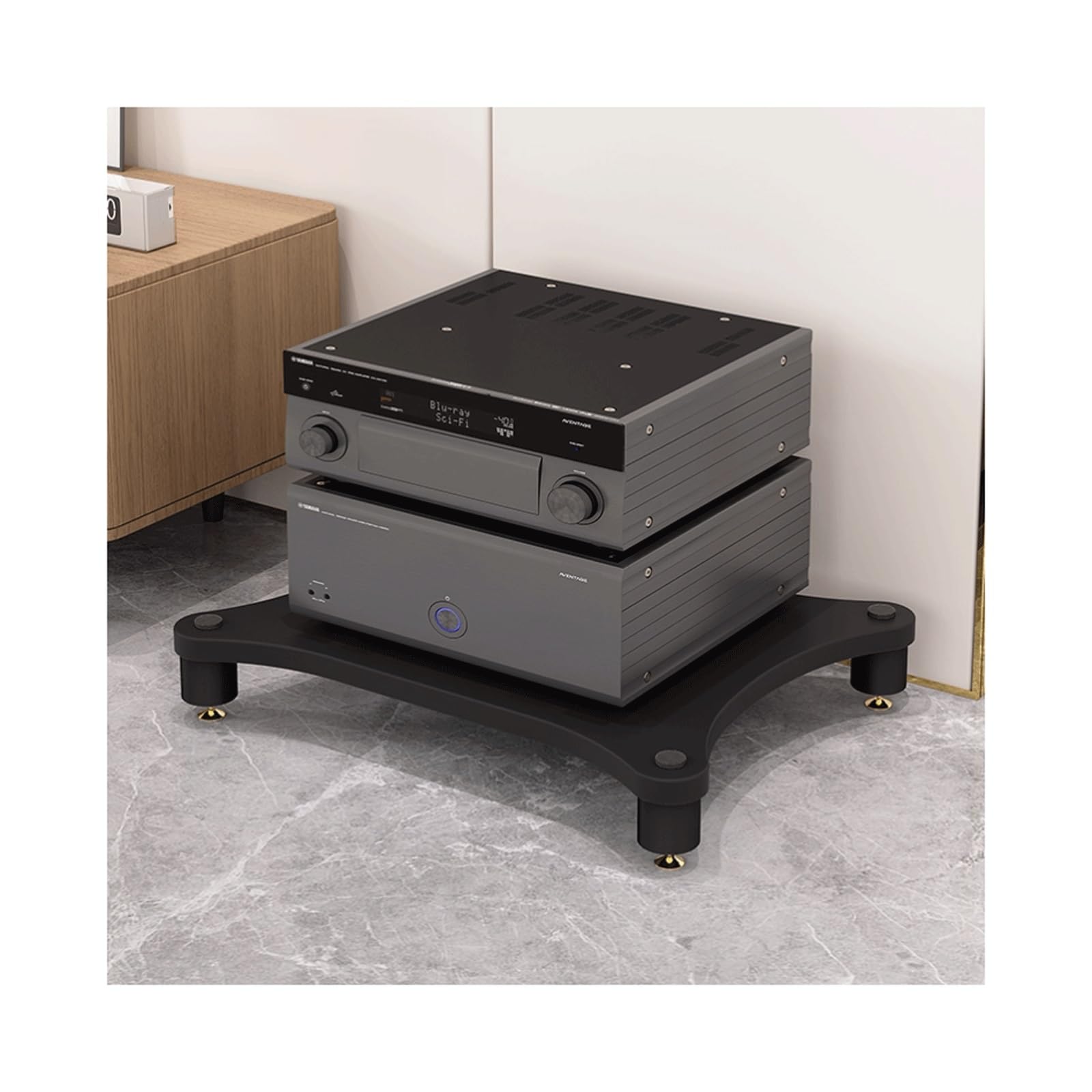 Mueble de madera HIFI para sala de estar, gabinete AV de 1 nivel con patas antivibración