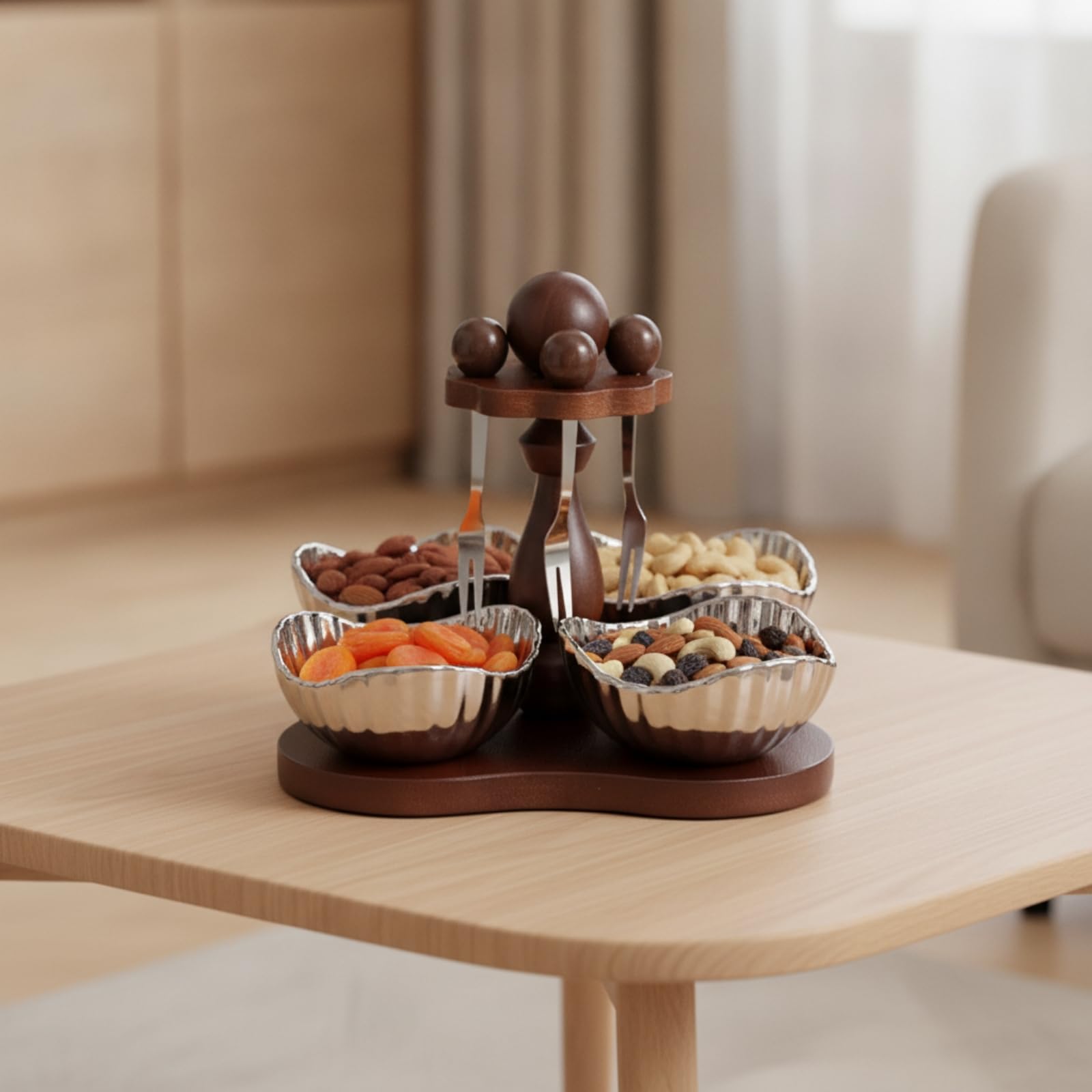 modern Drehbares Serviertablett | Sockel aus dunklem, Snacktablett mit Schalen, elegant, Tapasbrett mit Schälchen, für Couchtisch, Esstisch, Gastgeber, Gold