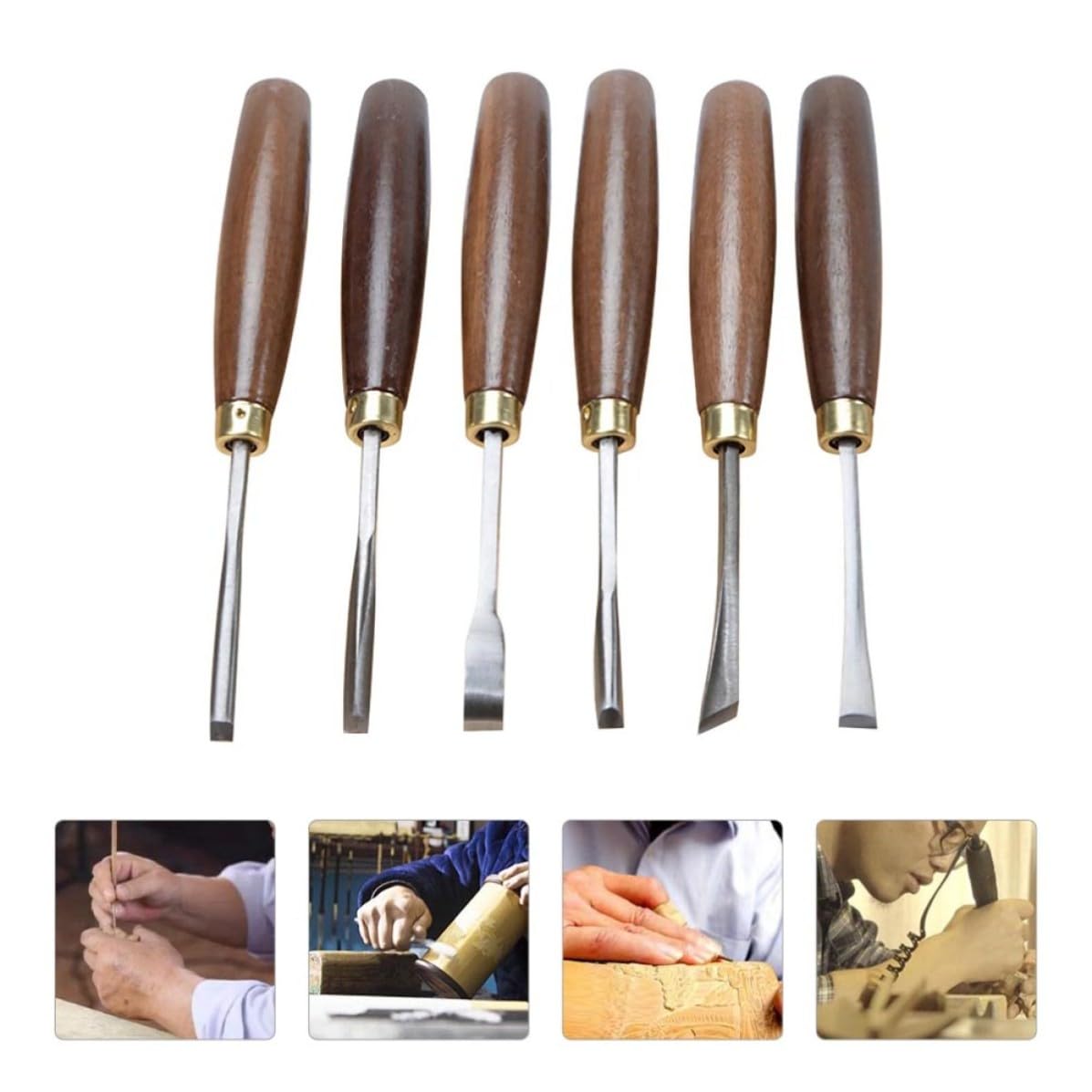 LIFKOME Scalpello da Intaglio Acciaio al Manganese Manico in Noce 6 Pezzi Legno Scalpello da Falegname per Intaglio del Legno per Falegnami Professionisti