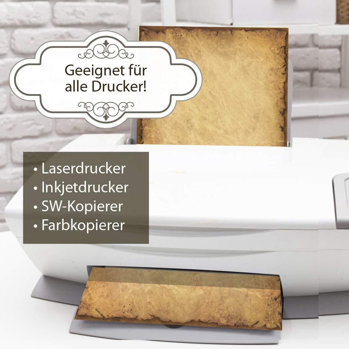 TATMOTIVE Briefpapier Karton Vintage Retro DIN A4, 170 g/qm Beidseitig bedruckbar, 250 Blatt - für Basteln, Einladungskarten, Speisekarten