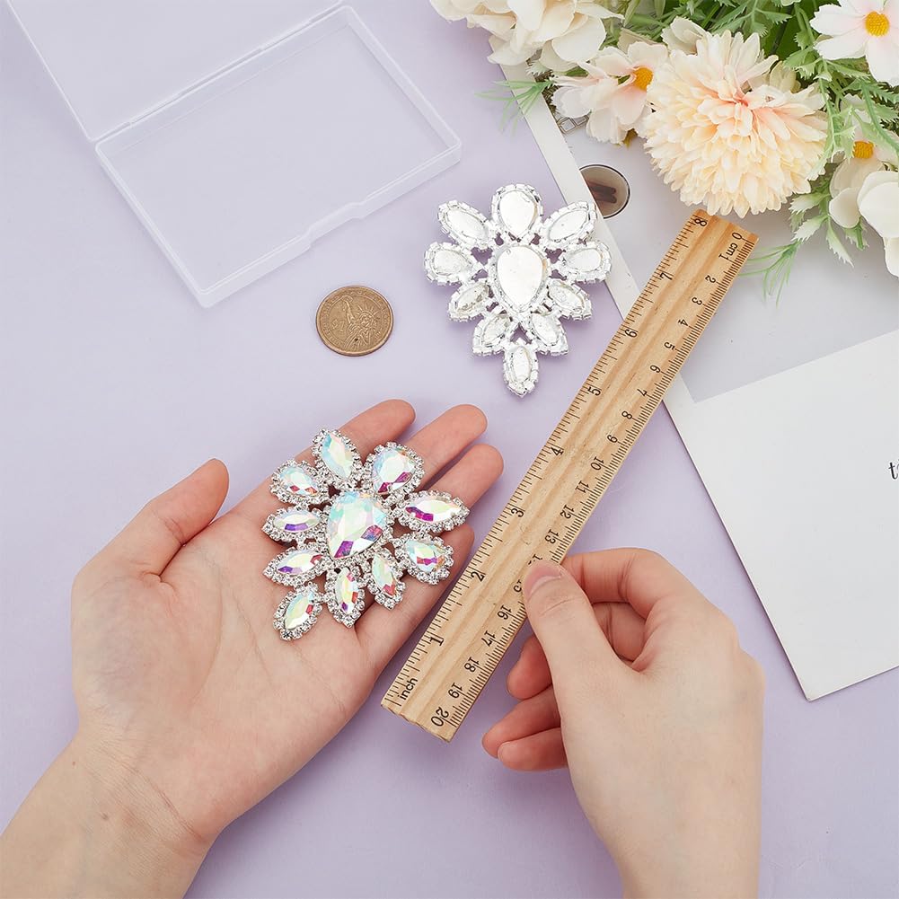 FINGERINSPIRE 2 PCS Rhinestone Applique Crystal AB Teardrop Shape Rhinestone Appliques Wedding Bridal Decorative Patches Beaded Flower Patch Women Fashion for DIY Crafts Clothing Costume Decoration