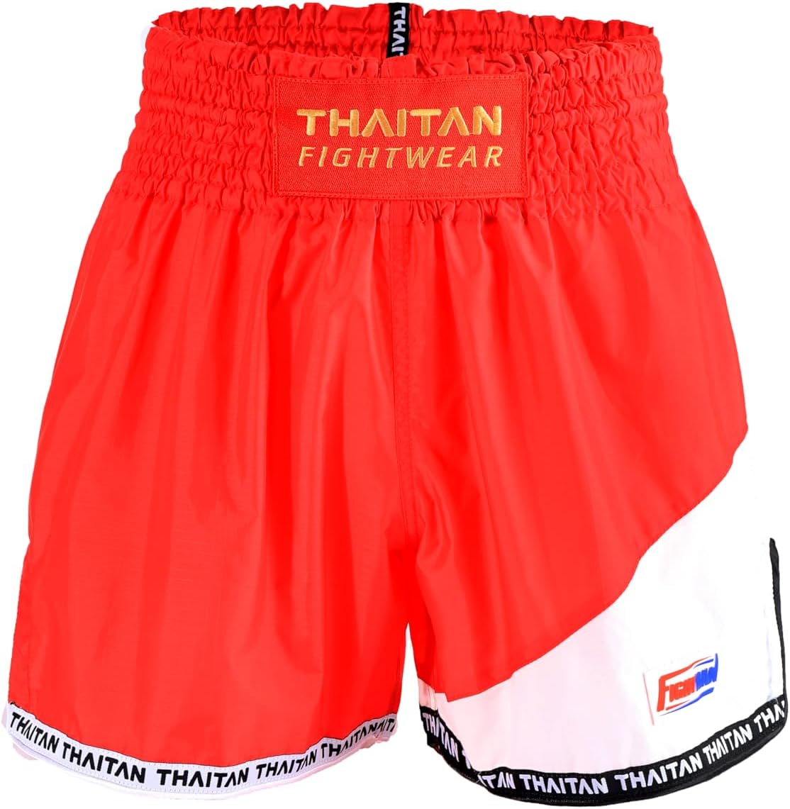 Muay Thai Boxing Shorts, Athletic Fight Gear, Kickboxing Trunk Unisex, Black and Red, Waist 30, Regular