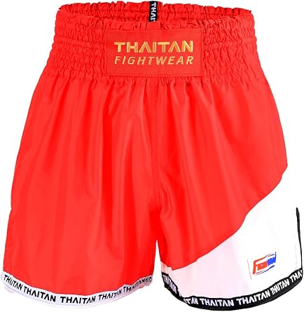 Muay Thai Boxing Shorts, Black and Red, Athletic Fight Gear, Boxing Kickboxing Trunk Unisex
