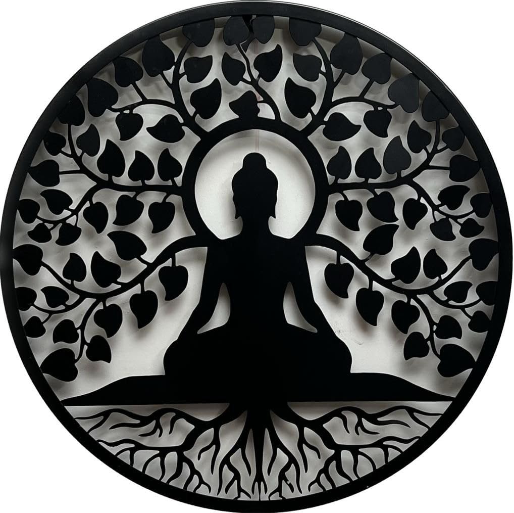 M.K Handicraft Buddha Metal Wall Art 3D Wall Art 24 IN Wall Hanging with Led Backlight Decorative Showpiece - 60 cm (Iron,Black) for Living Room, Bedroom, Dining Room 3