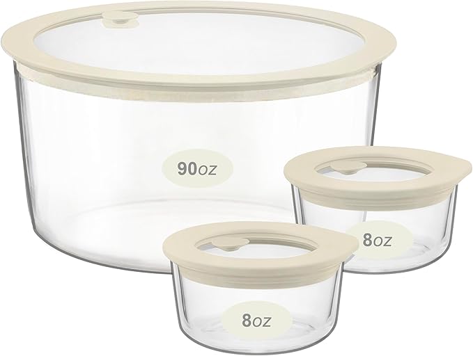 Glass Food Container Set with Glass Lid, 3 Pack