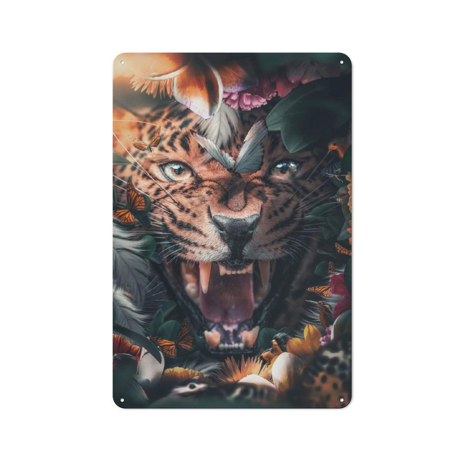 Junmoney Floral Leopard Vintage Metal Wall Decor 30X20cm, Tin Wall Sign For Restaurant, Kitchen, Counter Or Breakfast Nook
