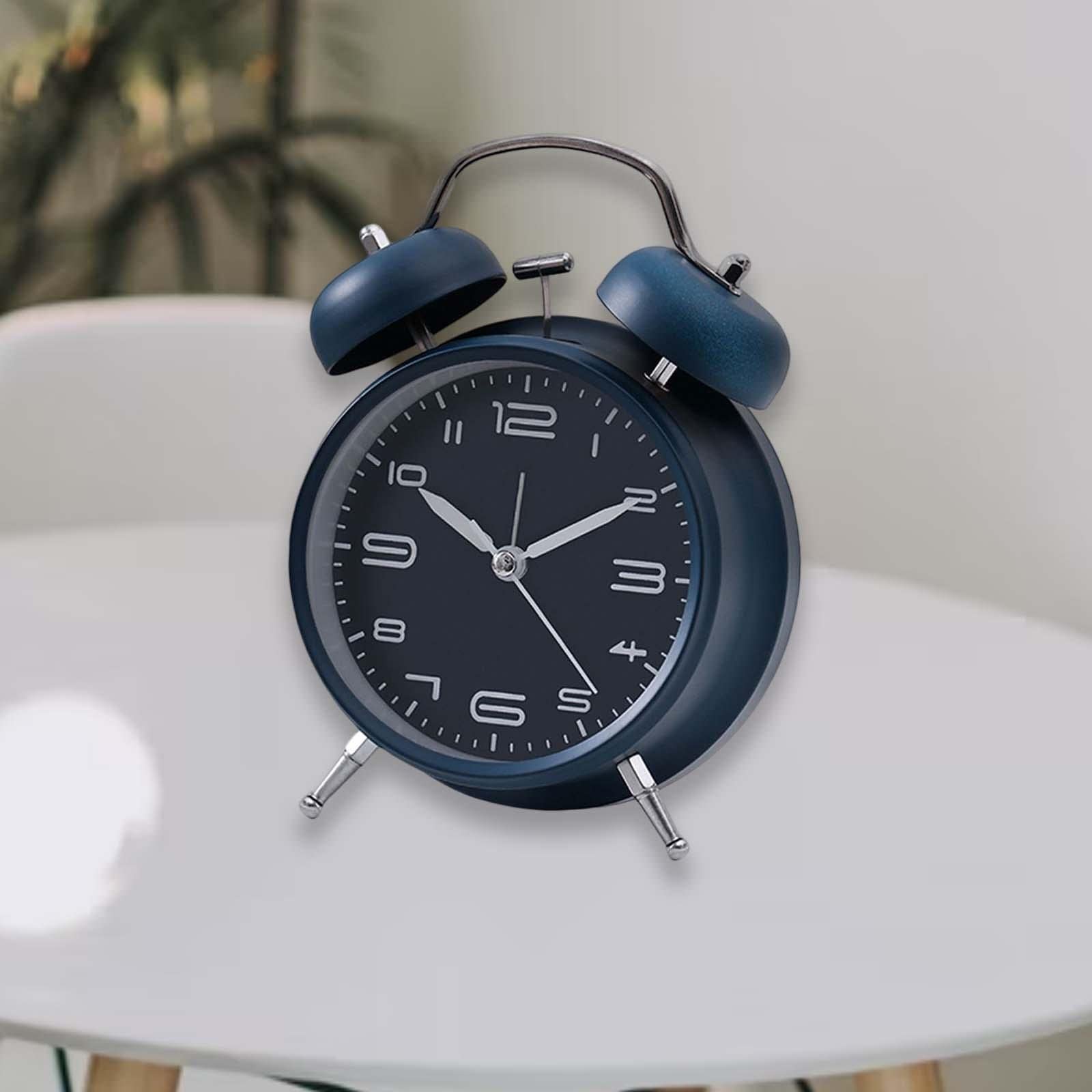 Reloj Despertador Clásico de Doble Campana, Reloj de Regalo, Movimiento Silencioso, Esfera Luminosa, Superficie de, Función de Luz Nocturna, Azul Oscuro, Individual