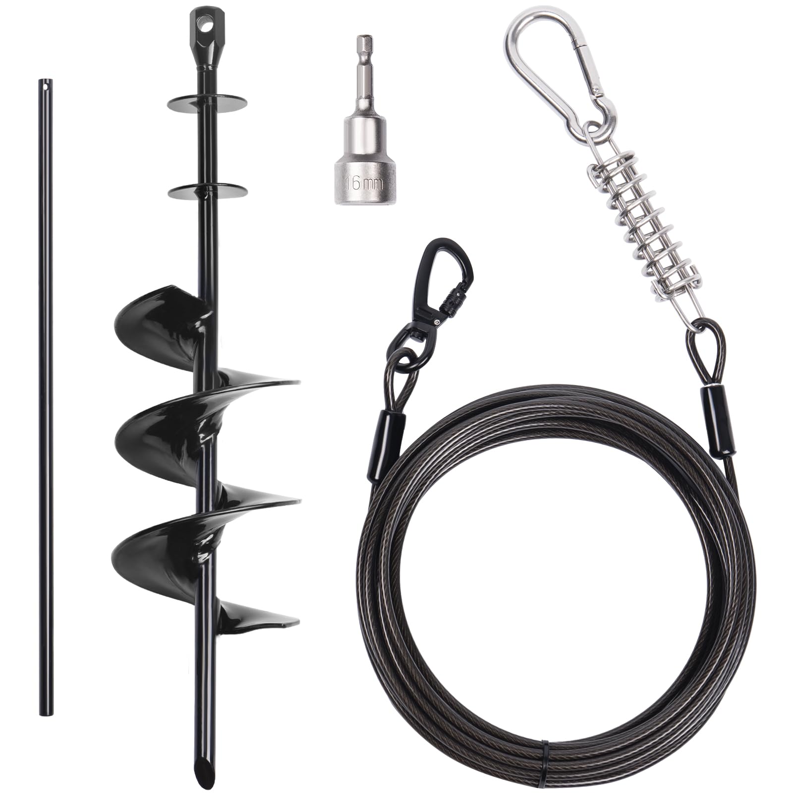 Heavy Duty Dog Tie-Out Cable and Stake for Yard Camping, with 30ft Heavy Duty Cable with Spring, for Small Medium Large Dogs up to 210 lbs, 360°Swivel