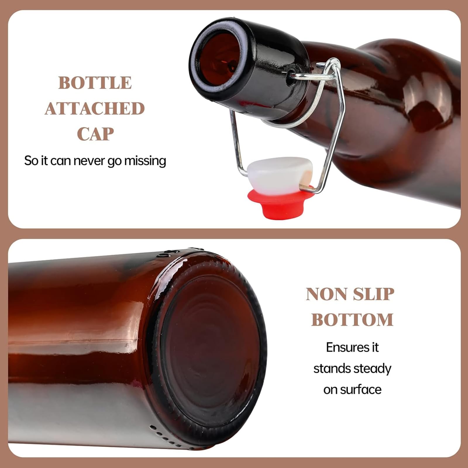 Amber Glass Bottles - Airtight Lids for Brewing & More -4