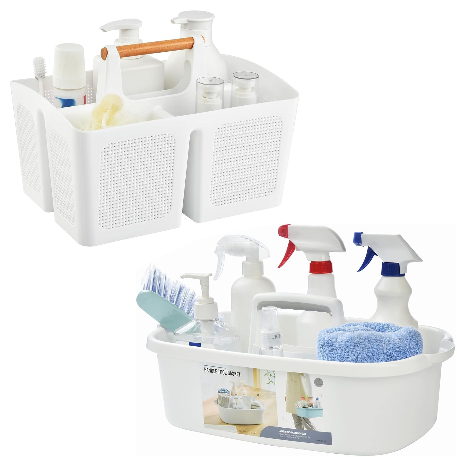 ALINK Large Plastic Shower Caddy Tote - White