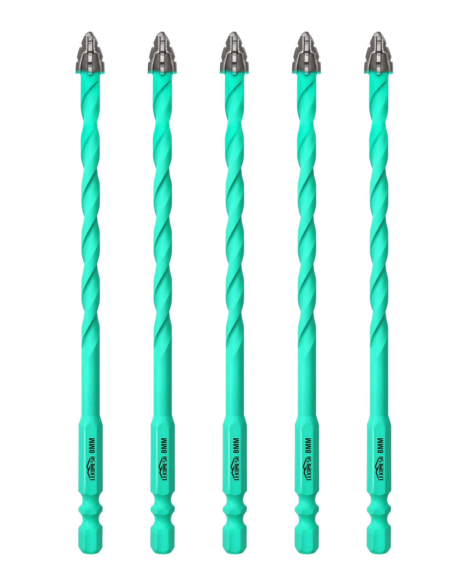 LEKOMESH Serrated Carbide Masonry Drill Bit Set - 5PCS 8MM Quick Change Drill Bits for Wood,Plastic,Masonry,Brick,Tile,Glass,Concrete,Marble