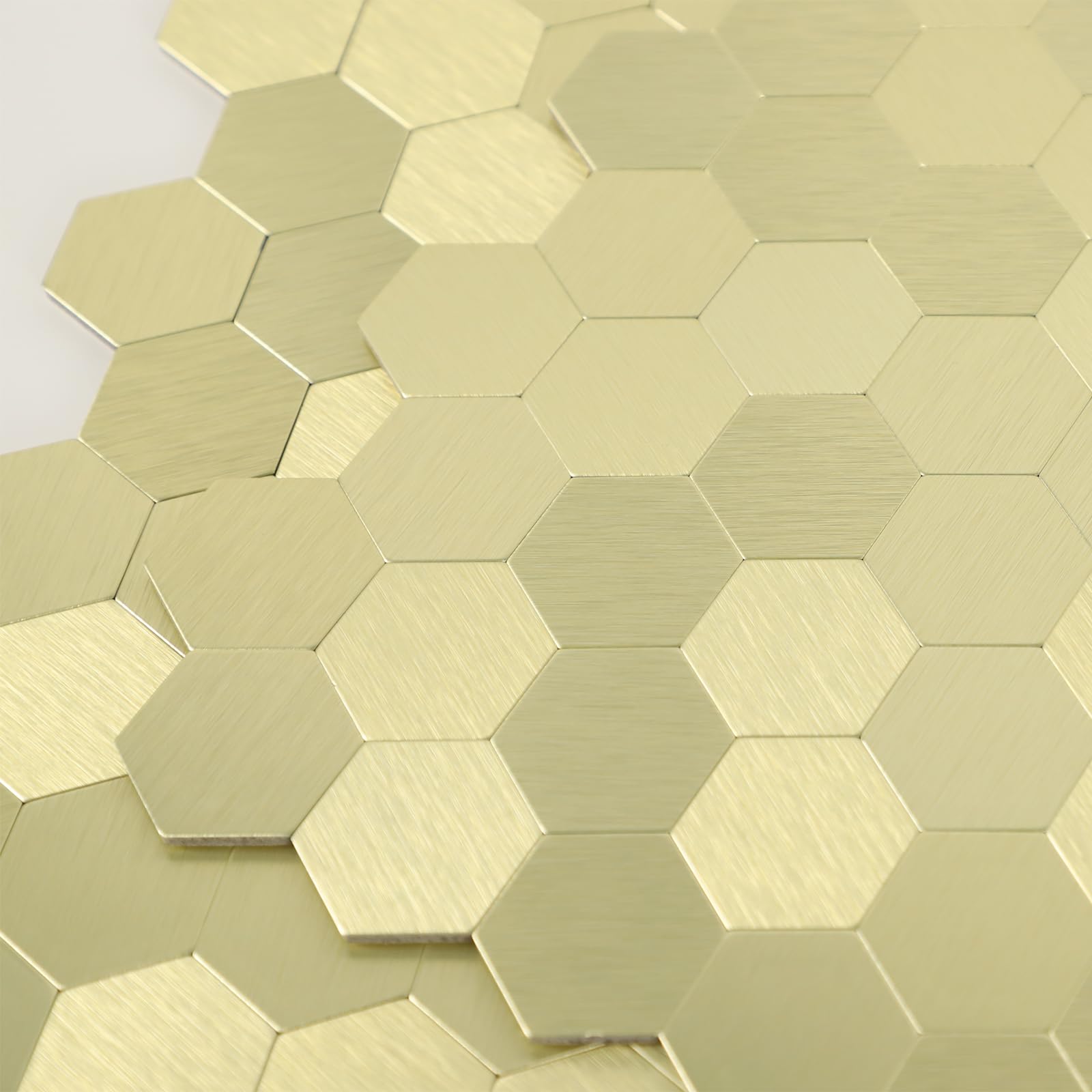 Selbstklebende Mosaikfliesen Wandfliesen, Sechseck Küche Kleine Fliesen Metall Klebefliesen Fliesenaufkleber Bad (6 Matten, Gold)