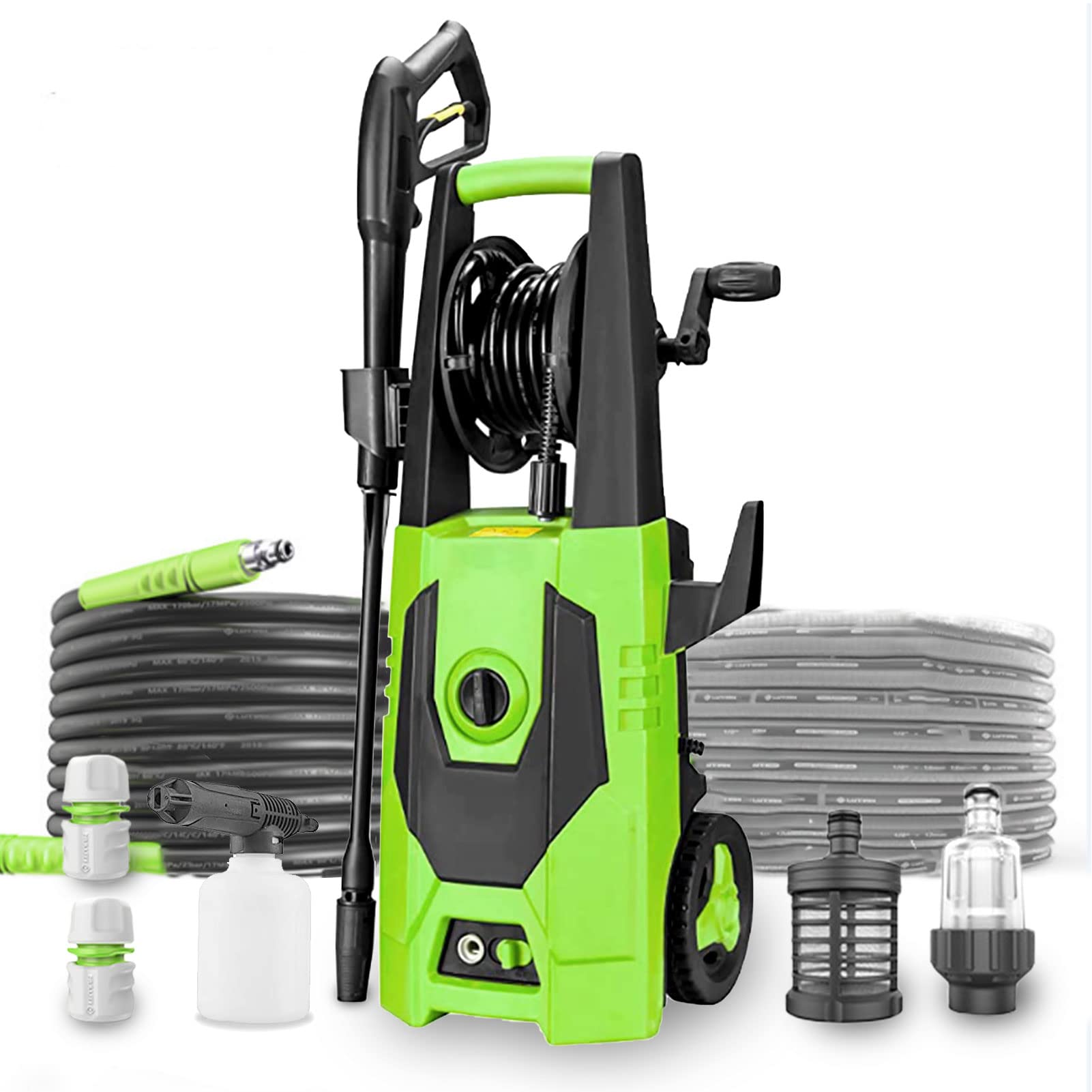 Powerful Electric 145 Bar High Car Water Pressure Washer Machine,Hose Reel, Car washer water gun, Jet wash Pressure Pump for car wash machine,Foam cannon Pressure Wash,Cleaning Garden Bicycles,11mHose