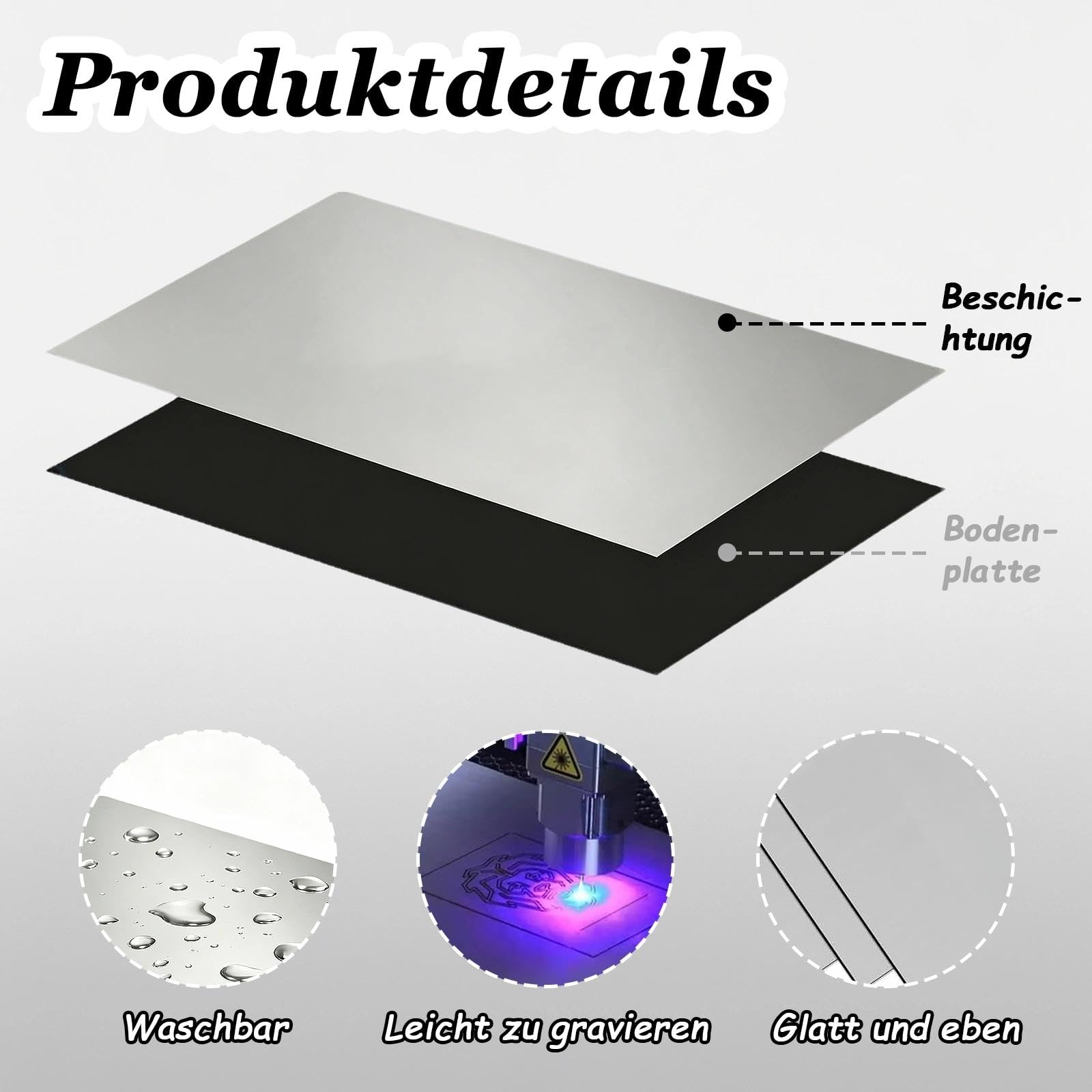 Targhetta per incisione laser, 30 x 20 cm, 4 pannelli in plastica ABS, piastra in plastica per incisione, colore nero su argento specchio, piastra vuota incisa al laser, per targhetta