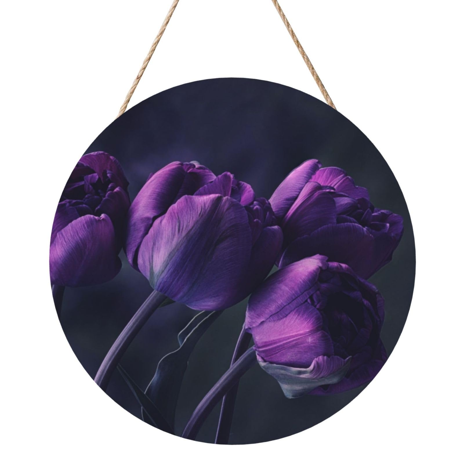 InOmak Purple Flowers Background, Round Wood Panel Painting 12 in, Wall Hanging Painting For Home