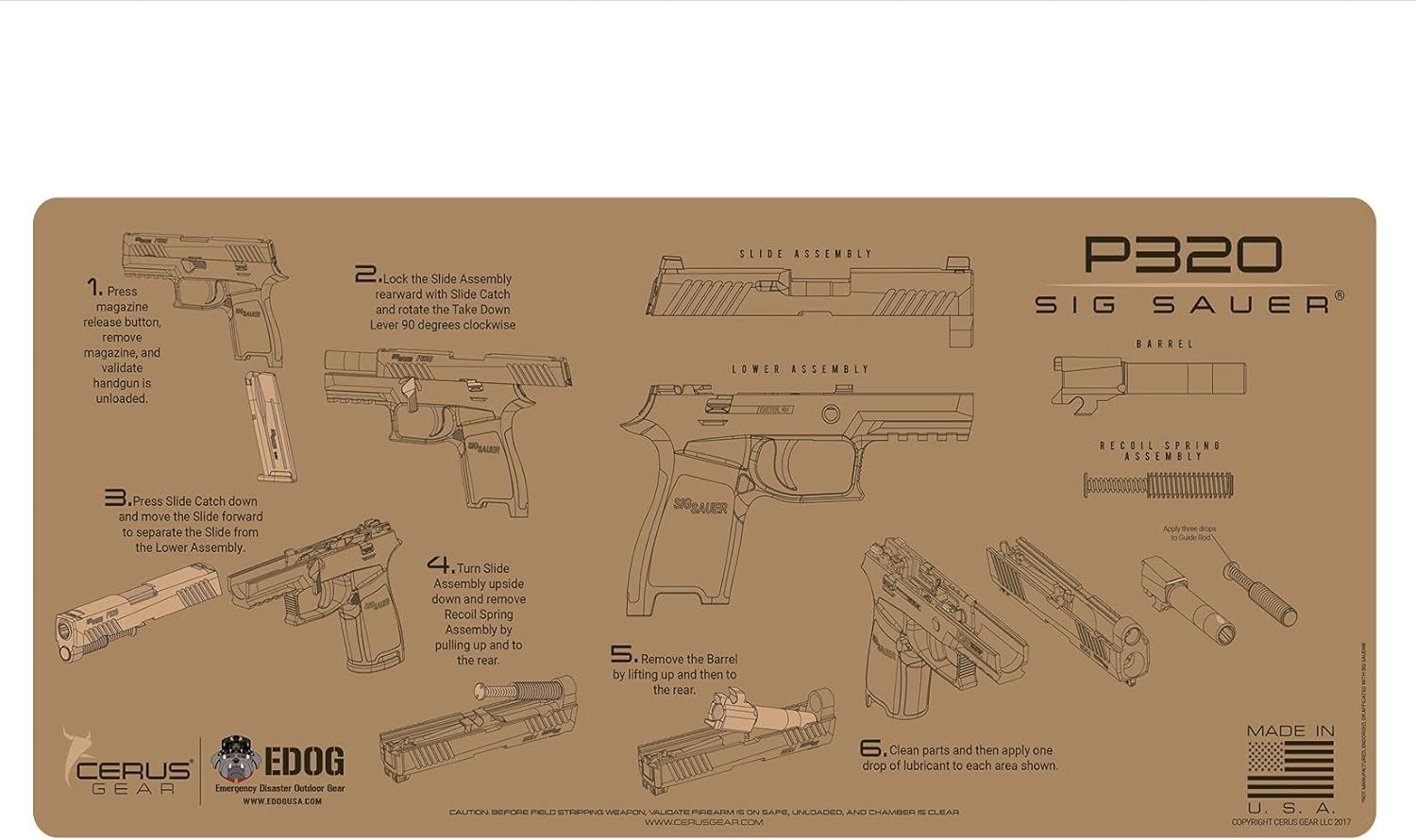 EDOG 29 Pc Pistol Cleaning System - Compatible with SIG P320 - Tan - Instructional Step by Step Pistol Mat, Range Warrior Universal .22 9mm - .45 Kit & Clenzoil CLP & Gun Oil & Patchs