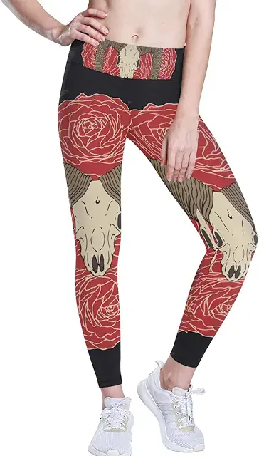 MONTOJ Geiten Yoga Broek met Rode Rozen Patroon - Hoge Taille & Buikcontrole