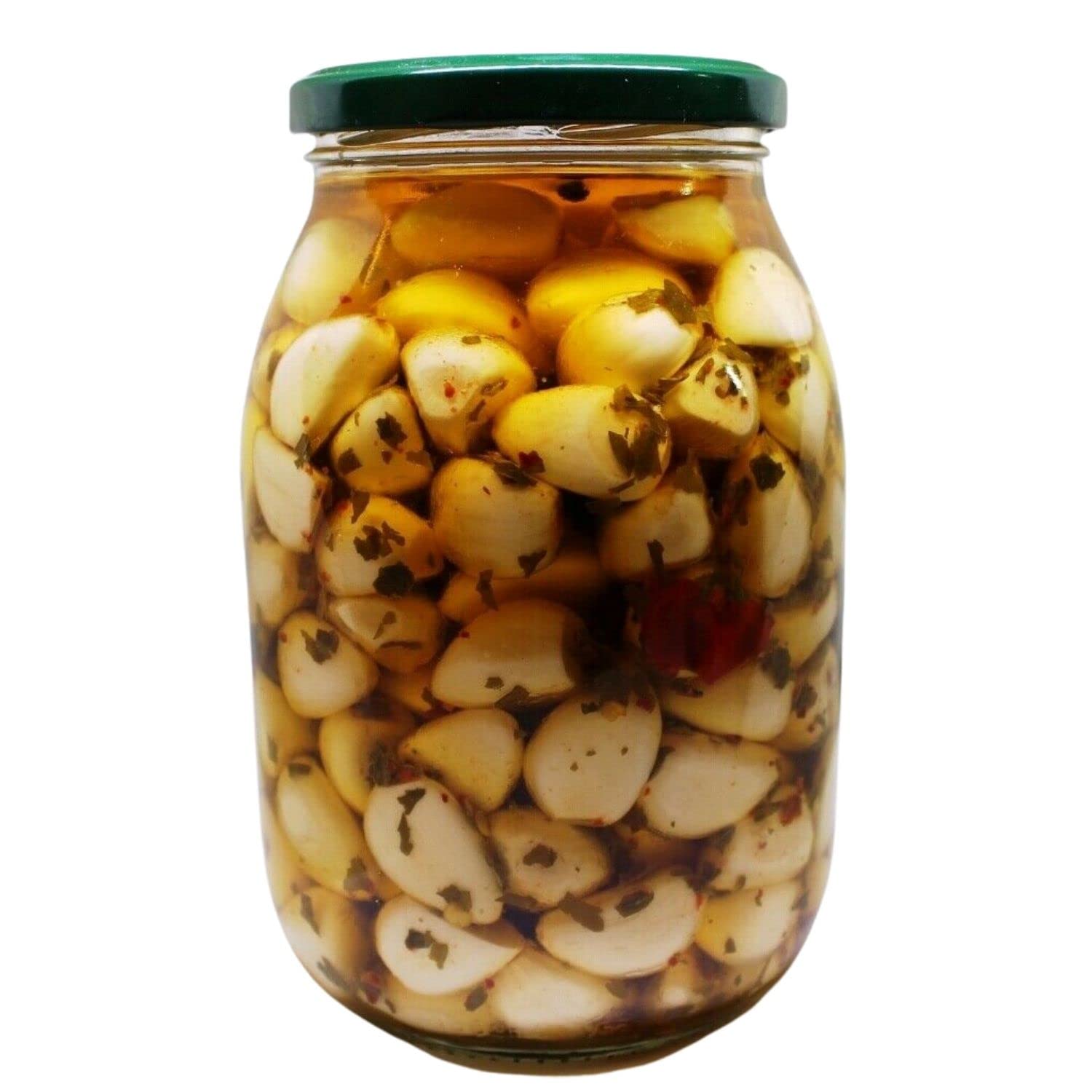 Aglio Intero Marinato in Olio di Girasole – 1 Kg – Specialità Italiana con Peperoncino e Prezzemolo – Ideale per Bruschette, Pasta, Antipasti – Prodotto Tipico Artigianale
