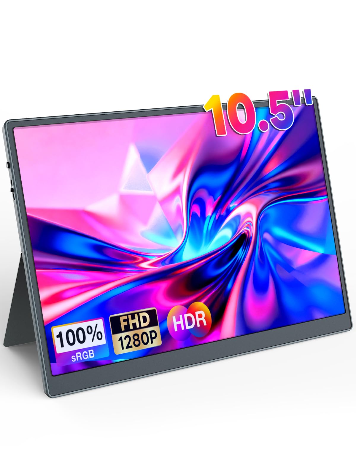 Tragbarer Monitor 10,5 Zoll 1280P 420 Nits100% sRGB Ultra-Slim Travel Monitor, HDR 16:10 Display mit verstellbarem Stand & Lautsprecher USB-C HDMI, Externer Monitor für Laptop PC Telefon