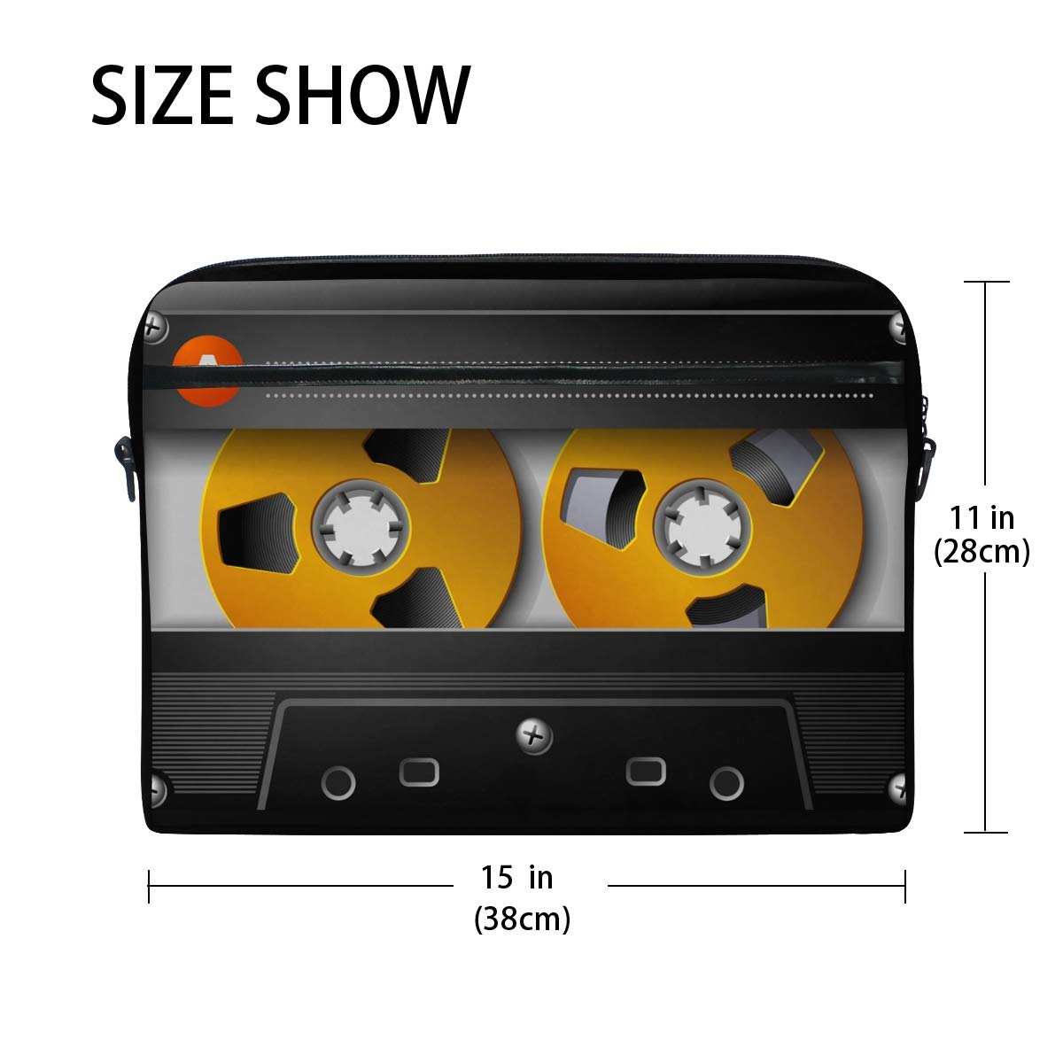 MRMIAN 3D Music Cassette Tape Funny Laptop Case Bag Sleeve Portable/Crossbody Messenger Briefcase Convertible w/Strap Pocket for MacBook Air/Pro Surface Dell ASUS hp Lenovo 15-15.4 inch