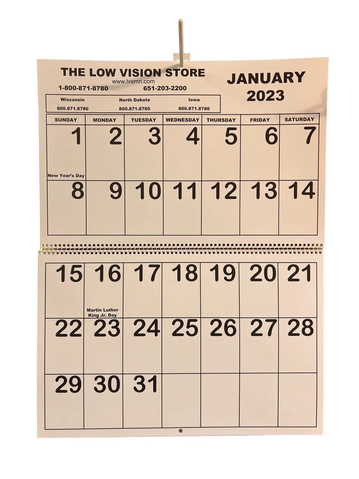 2025 Low Vision Jumbo Print Calendar