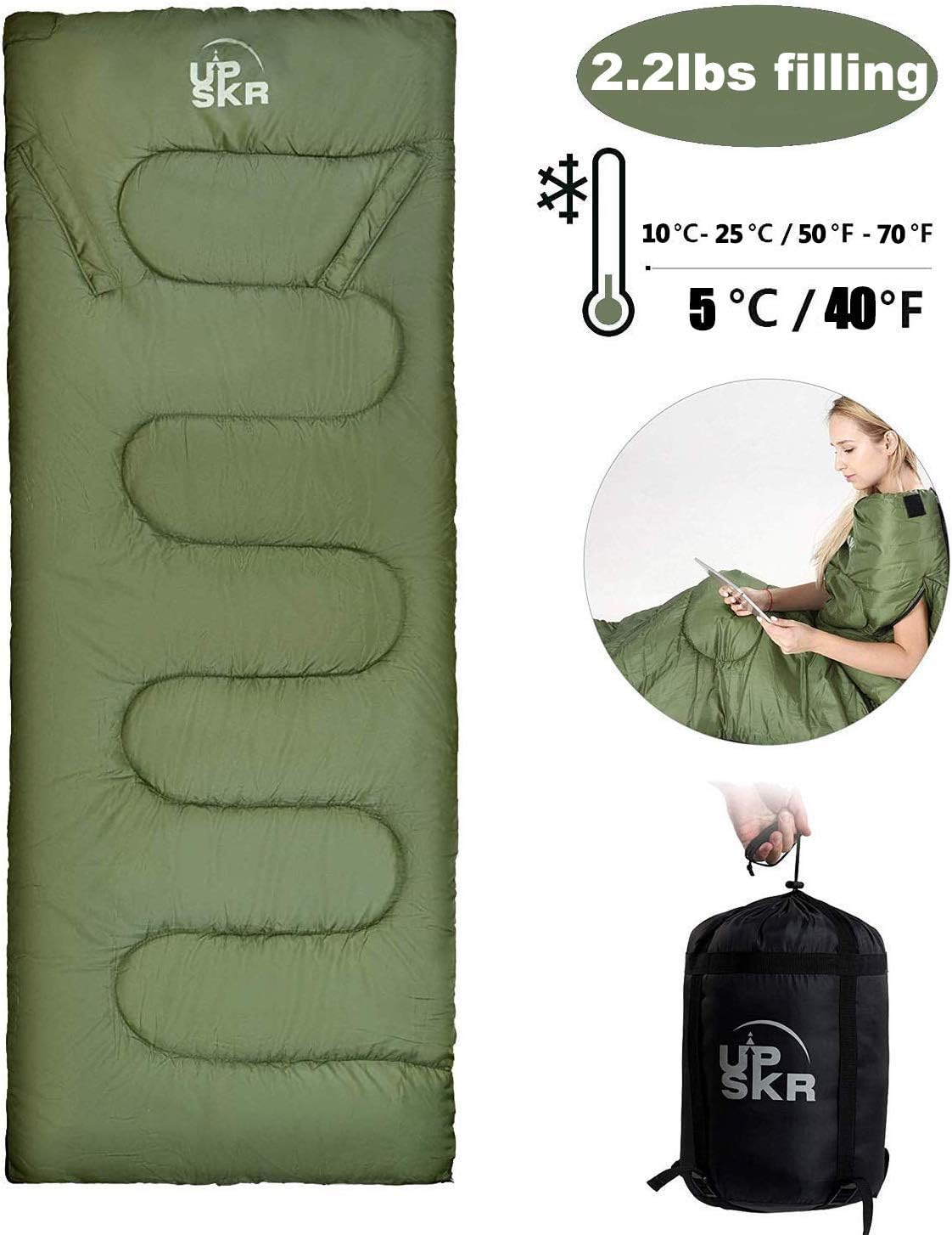UPSKR Wide Sleeping Bag for Adults and Kids Hiking,Camping,Backpacking,Comfort,Portable,Fit for 3-4 Season Warm & Cold Weather
