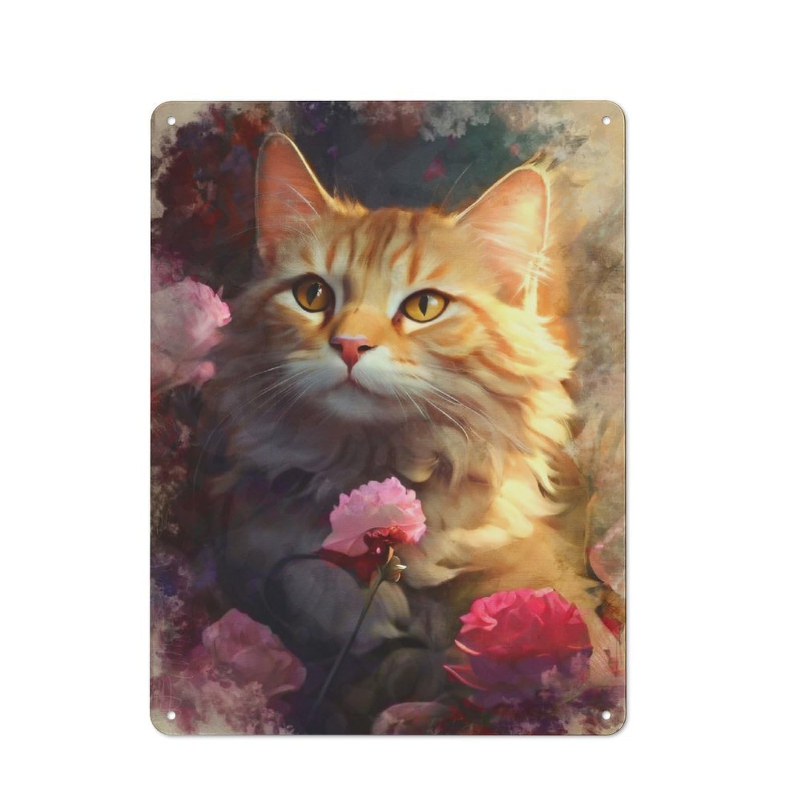 Junmoney Feline Florist Tin Wall Plaque 40X30cm With For Workshop Wall, Suited To Makers And Diy Enthusiasts
