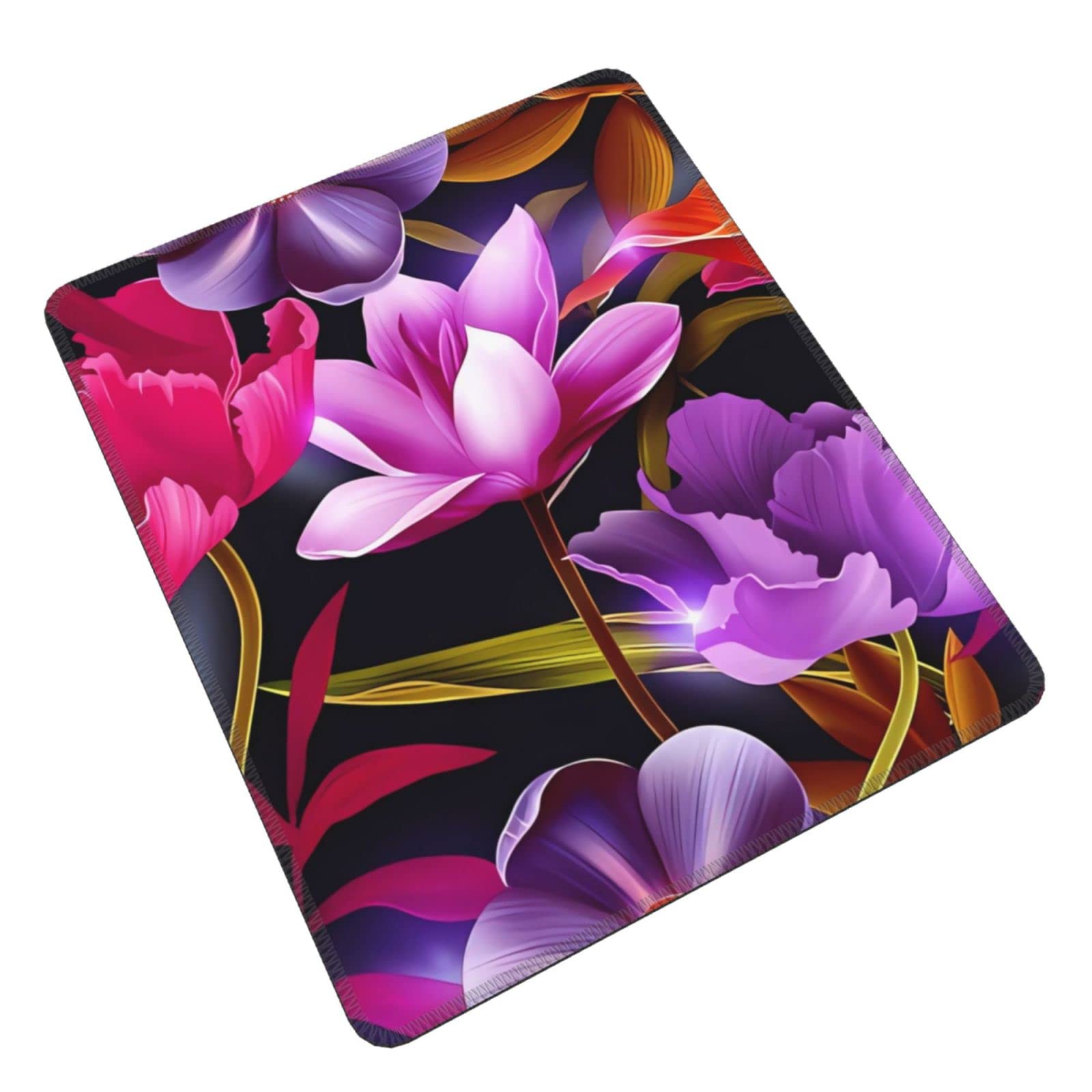 Tappetino Mouse Quadrato 24x20 Cm Con Fiori E Piante - Impermeabile, Antiscivolo, In Gomma Naturale - Per Casa E Ufficio
