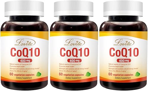 Lovita Suplementos CoQ10 de 400 mg  Polvo de coenzima Q10 de fácil absorción  Enzima antioxidante Co Q10  Apoya la salud del corazón  Vegano  60