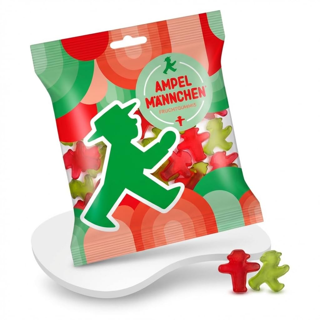 Ampelmann 20x 160g Fruchtgummis - Fruchtige Gummibärchen - Kirsch & | Gummibonbons in Kultform inkl. DDR Kochbuch & Karte - Ideales Naschwerk im Vorratspack für Partys & als Geschenkidee