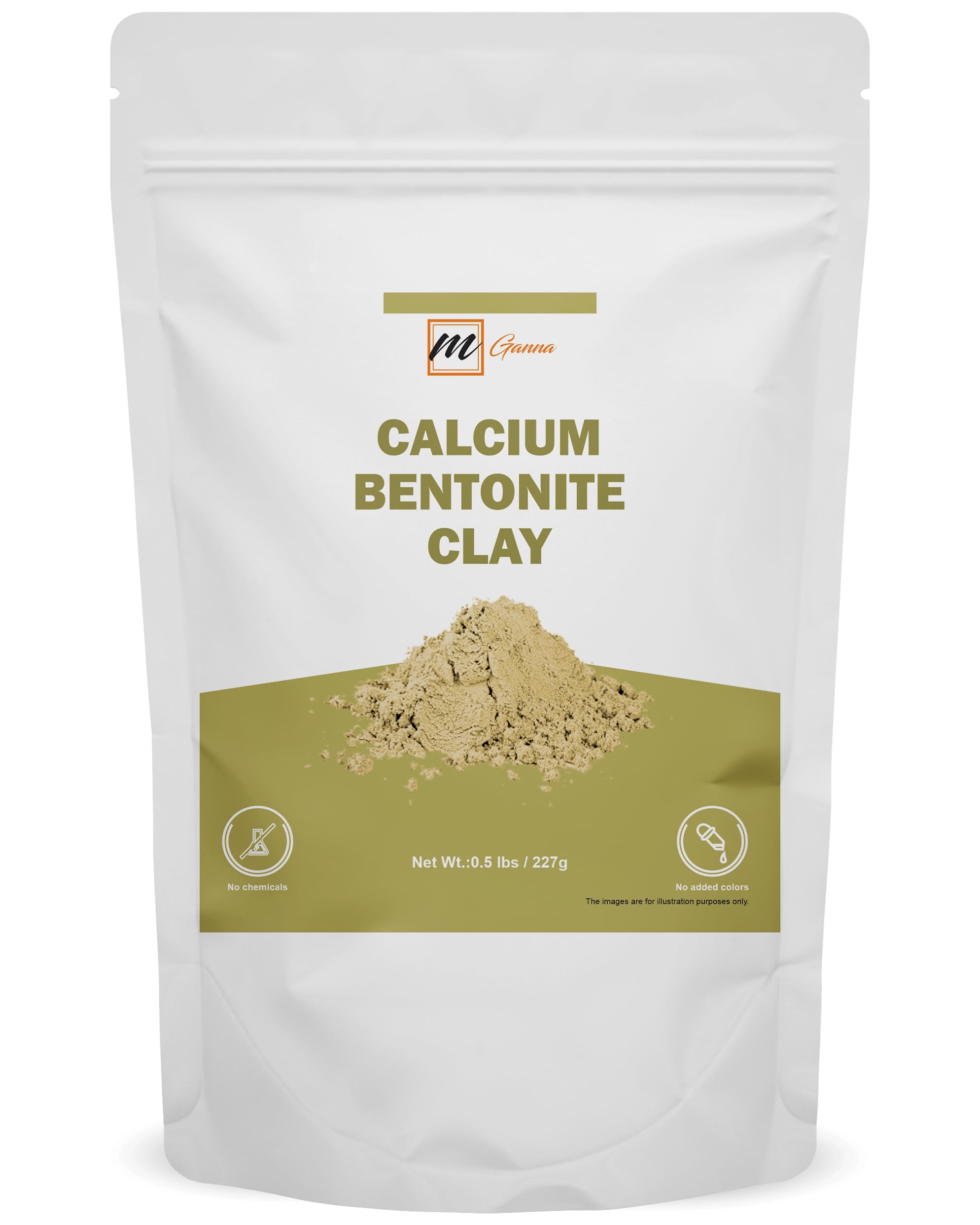 100% Natural Calcium Bentonite Clay Powder Food Grade for Body Detox, Facial Masks, Creams, Body Wraps, Skin Tightening, and Soap Making 0.5 LBS / 227 GMS