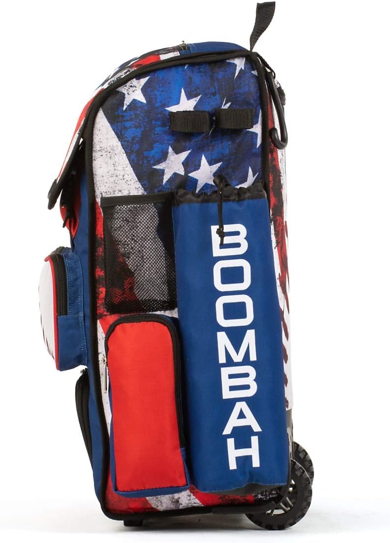 Boombah Rolling Superpack 2.0 Baseball/Softball Gear Bag - 23-1/2" x 13-1/2" x 9-1/2" - USA Baseball Royal/Red/White - Telescopic Handle - Holds 4 Bats - Wheeled Version