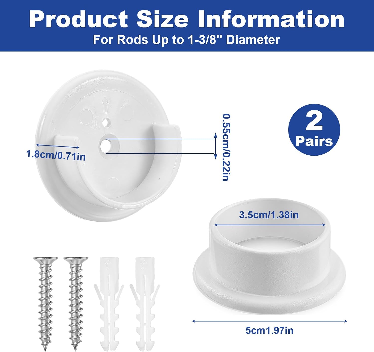4 PCS Closet Rod Holders, 1-3/8'' Tension Pole Bar Socket Plastic Closet Rod Bracket with Screws, U-Shaped Open Type Sockets Bracket, Heavy Duty Wardrobe Tube Rail Support Brackets for Closets Curtain