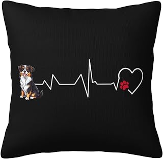 Australian Shepherd Dog Heartbeat Line Soft Comfortable Double Sided Plush Pillow Case with Strong Home Practicality 18 X 18 in