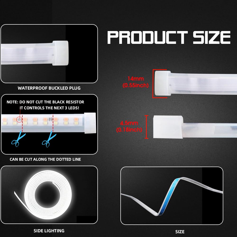 Flux Dynamique Bande Lumineuse LED pour Coffre de Voiture, 158Inch Universel Coupe Flexible Silicone Imperméable Bande Lumineuse Néon, Eclairage D'ambiance Intérieur pour Voitures SUV(Blanc)