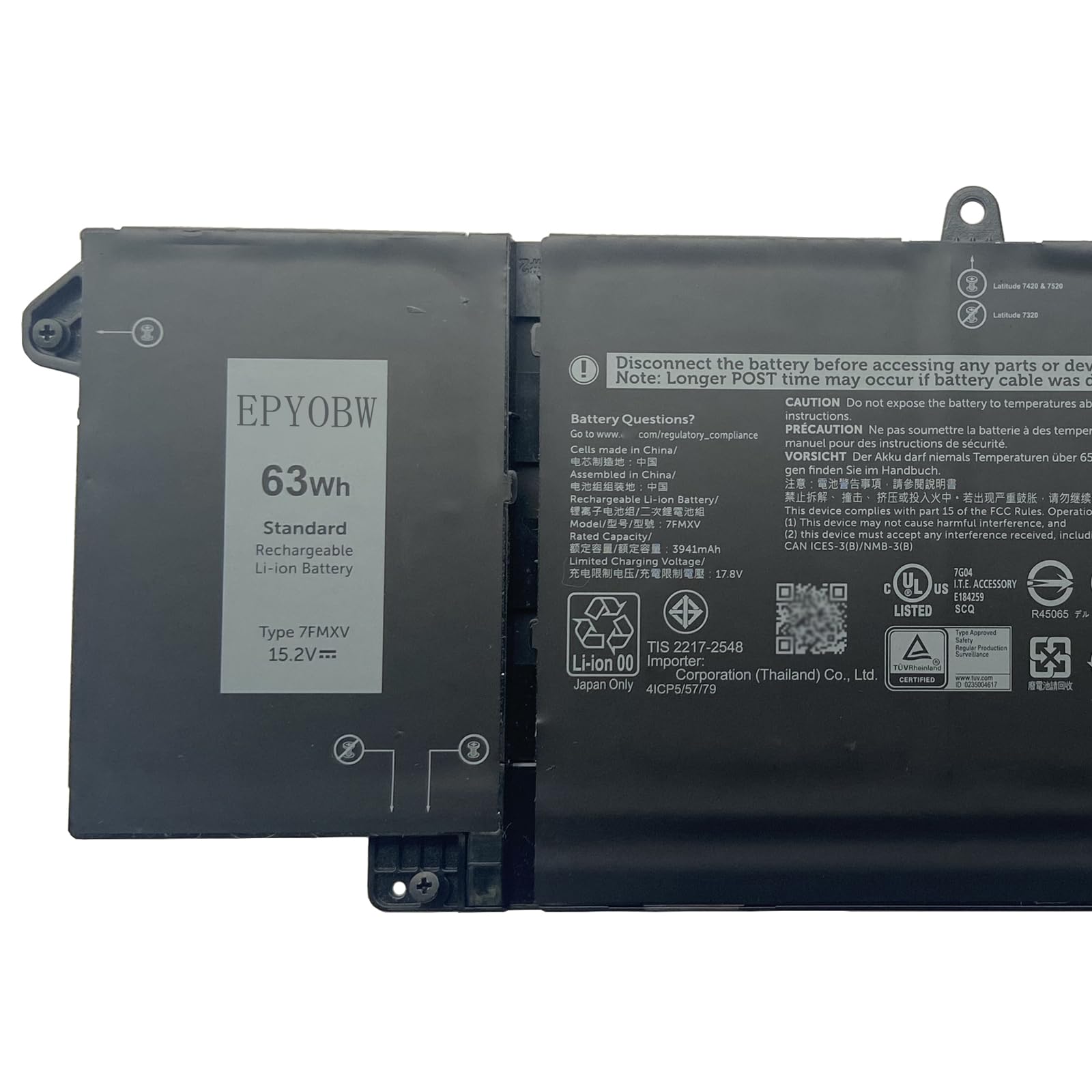 Amazon.com: EPYOBW 7FMXV Laptop Battery 63Wh 3941mAh Compatible
